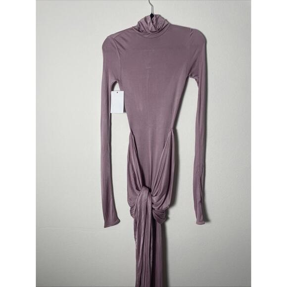 Helsa Slinky Jersey Ruched Sarong Maxi Dress Turtleneck Long purple Sz L $398 - Picture 5 of 12